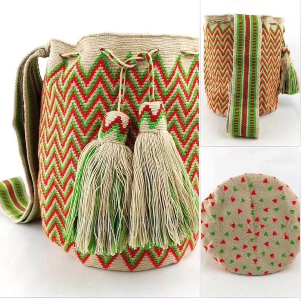 Wayuu Hand-knitted Colorful Woven Bucket Bag with Tassels